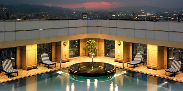 The Shangri La's Far Eastern Plaza features a pool with superb views & a menu of 101 Martini's